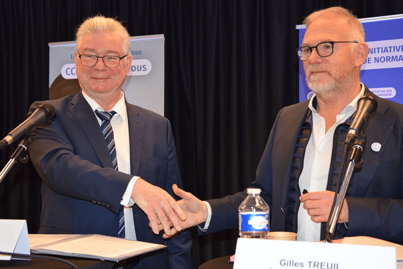 Le président du Cnam Normandie, Philippe Eudeline et le président de CCI Normandie, Gilles Treuil. (Photo CCI)