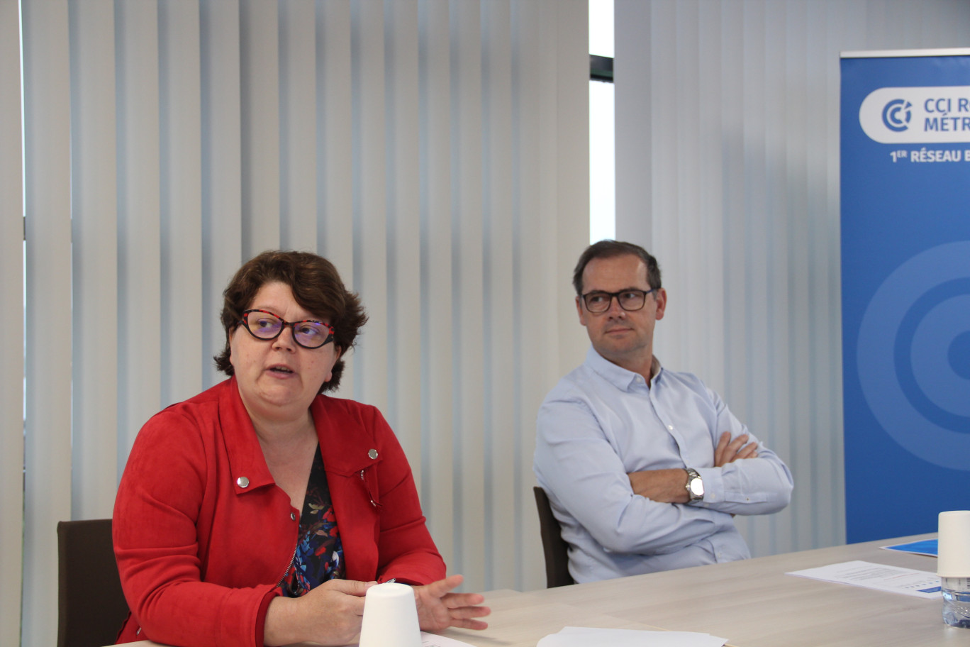 Coralie Deprez, secrétaire-adjointe de la CCI Rouen Métropole et Vincent Laudat, président de la CCI Rouen Métropole. (© Aletheia Press / L. Brémont)